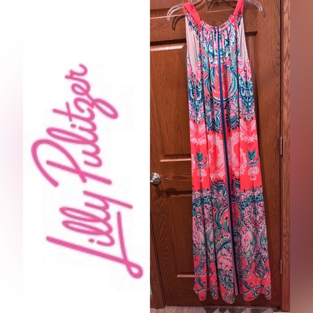 EUC Lilly Pulitzer Size 16 Hollyn Maxi Dress Tangerine Dream Engineered